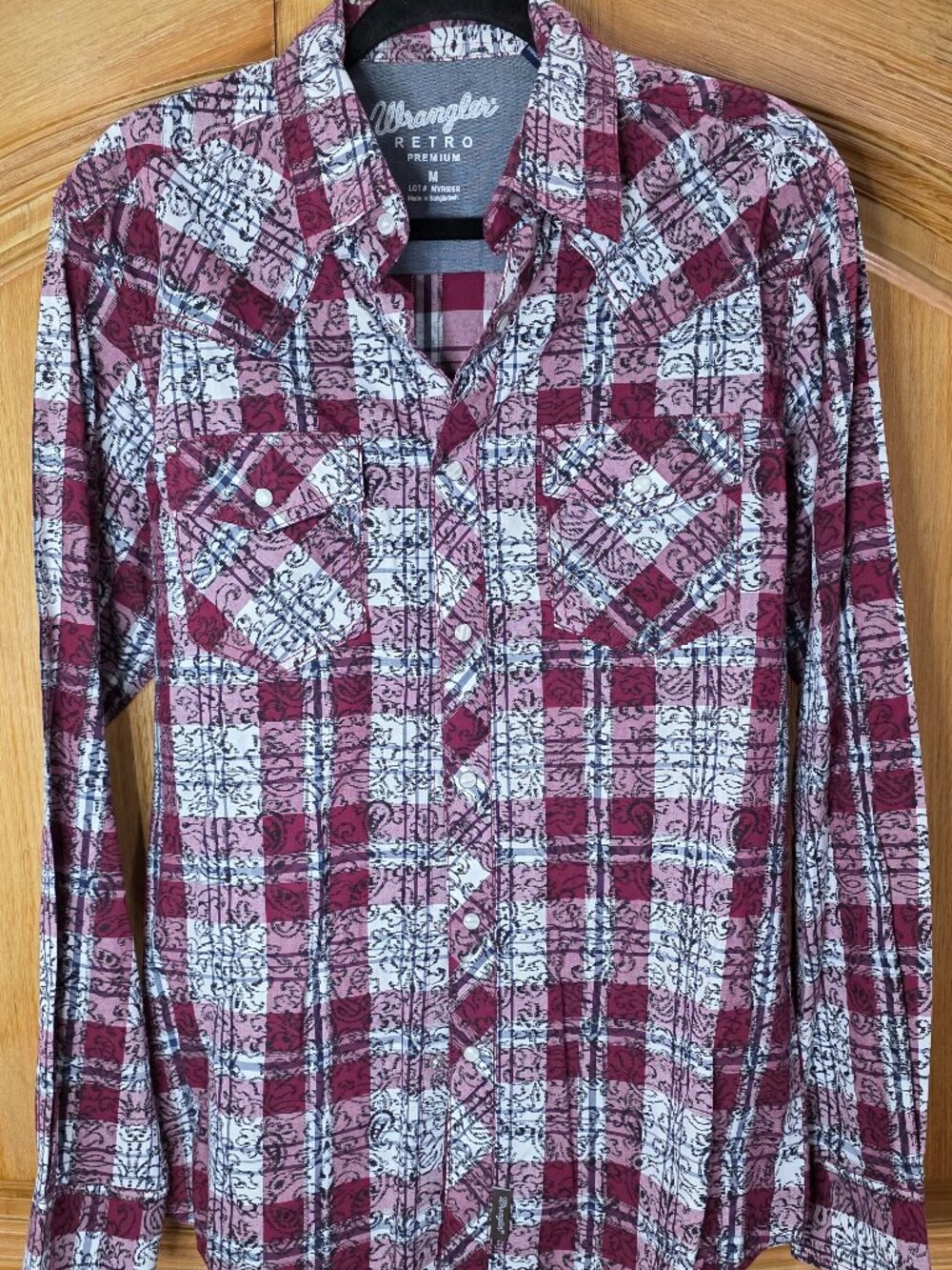 Wrangler Unisex Pearl Button Down Plaid Adult Long sleeve Snap Pocket Sz Medium